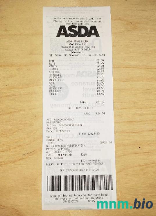 Asda Store szablon pokwitowania płatności PSD